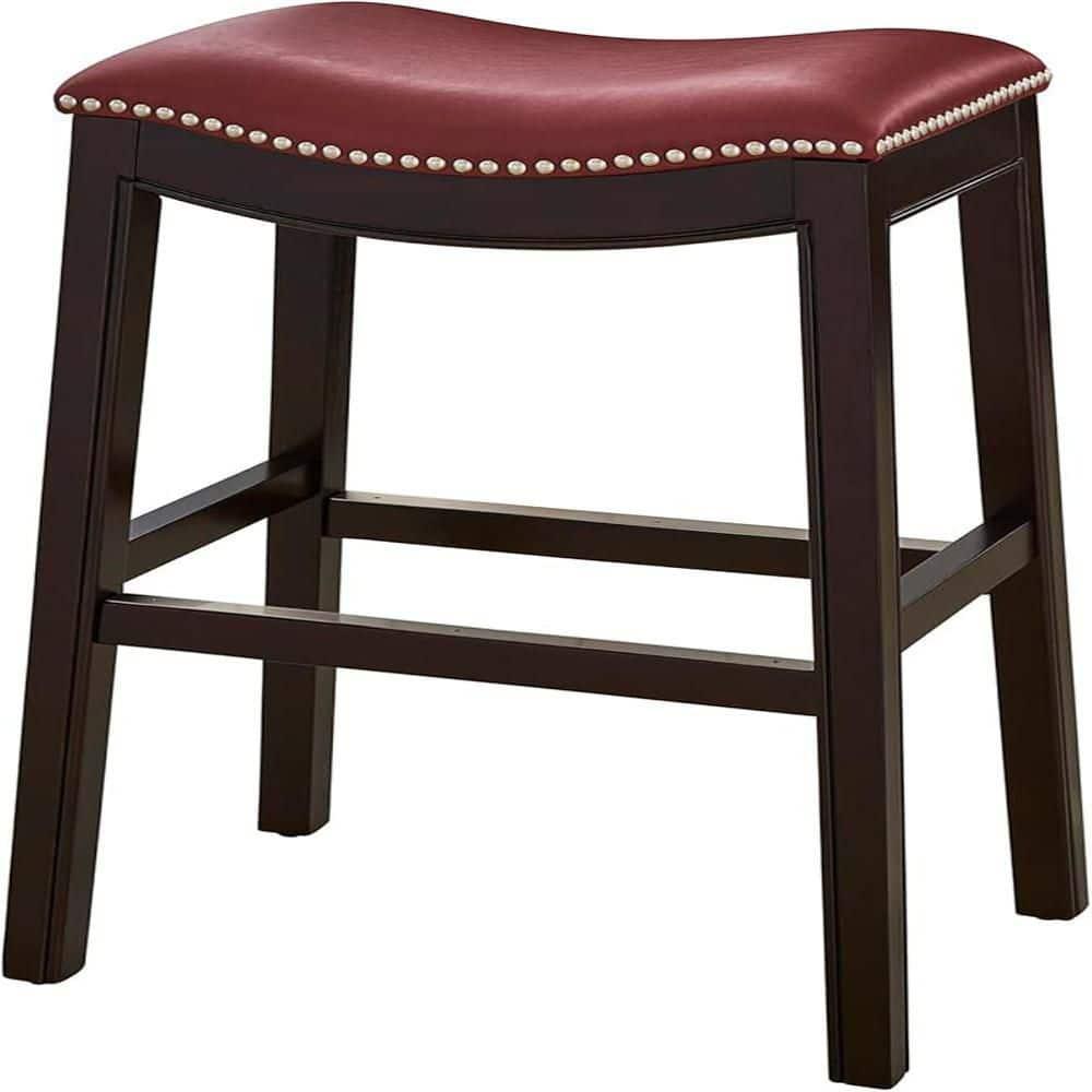 New Ridge Home Goods Julian 30" Faux Leather and Wood Barstool in Red/Espresso
