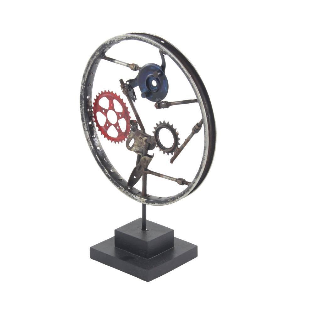DecMode Iron Industrial Wheel Sculpture, Grey