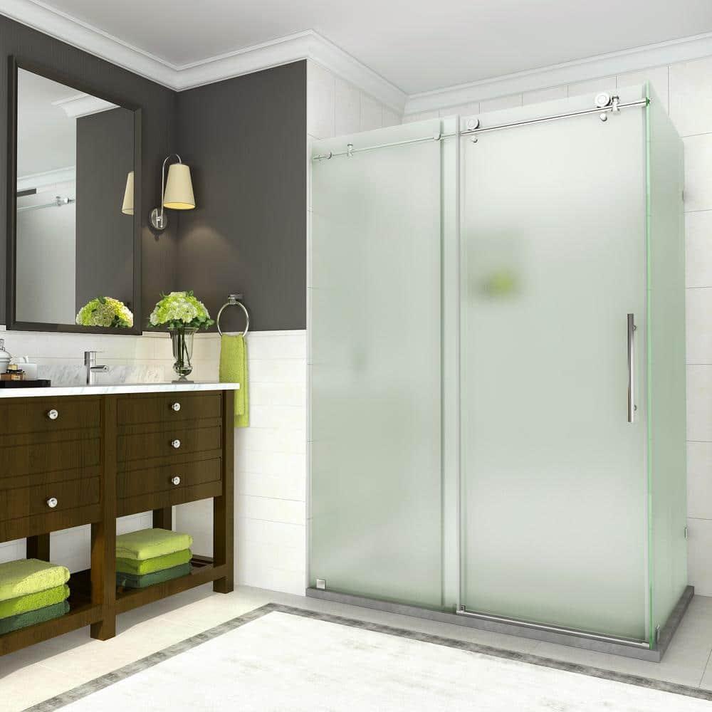 Coraline 56" - 60" W x 33.875" D x 76" H Frameless Sliding Shower Enclosure w/ Frosted Glass