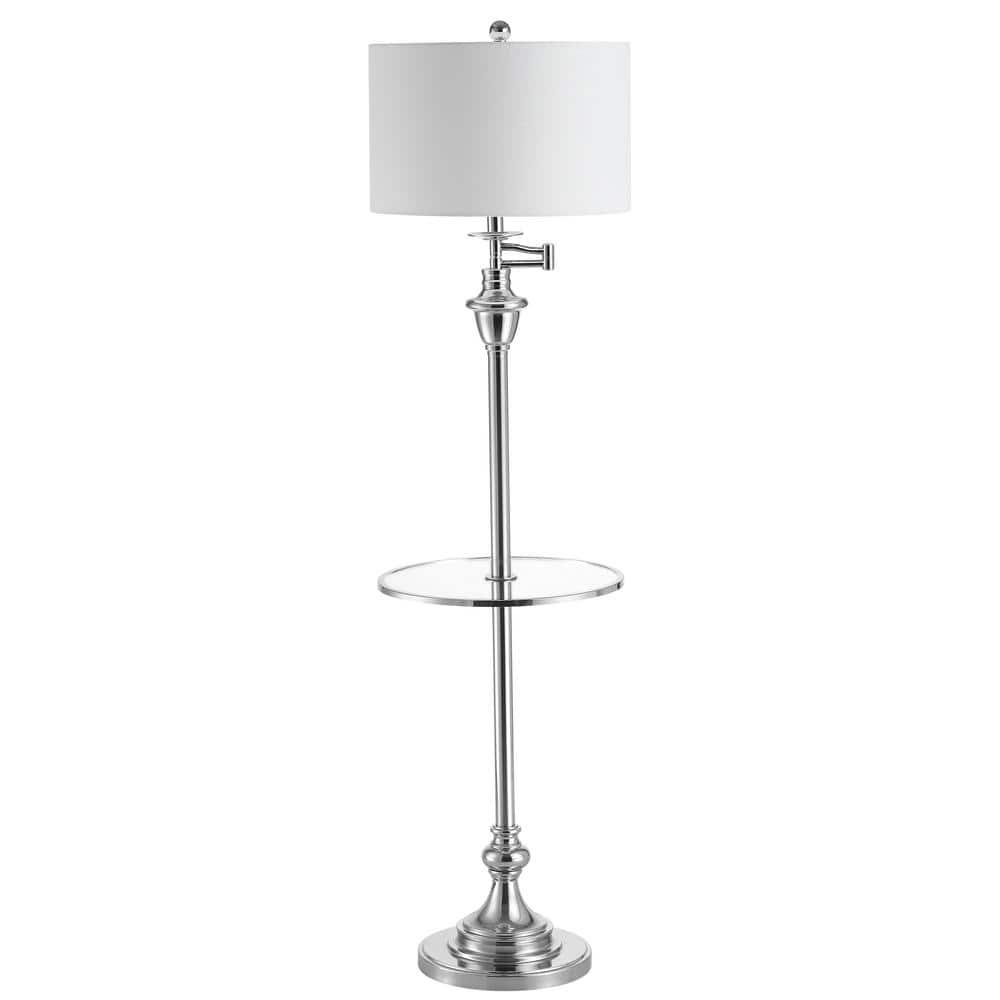 JONATHAN Y JYL3055B Cora 60" Metal/Glass LED Side Table and Floor Lamp, Contemporary, Transitional for living room, dinning room, bedroom, office Bulb Included, Chrome
