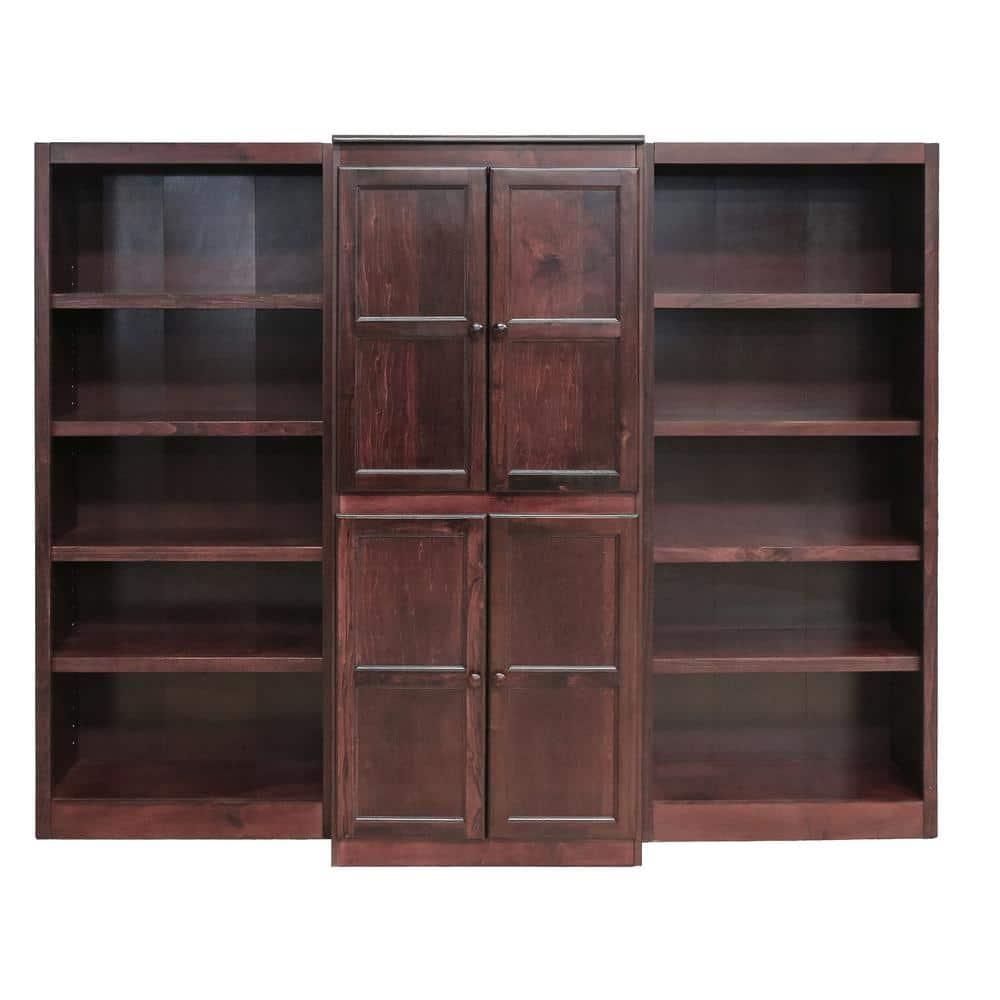 Concepts in Wood 15 Shelf Bookcase Wall with Doors, 72 inch Tall - Cherry Finish