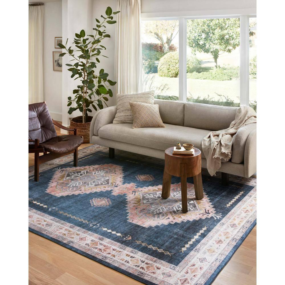 Loloi II Heidi Collection HEI-03 Denim / Blush, Southwestern Area Rug 5'-0" x 7'-6"