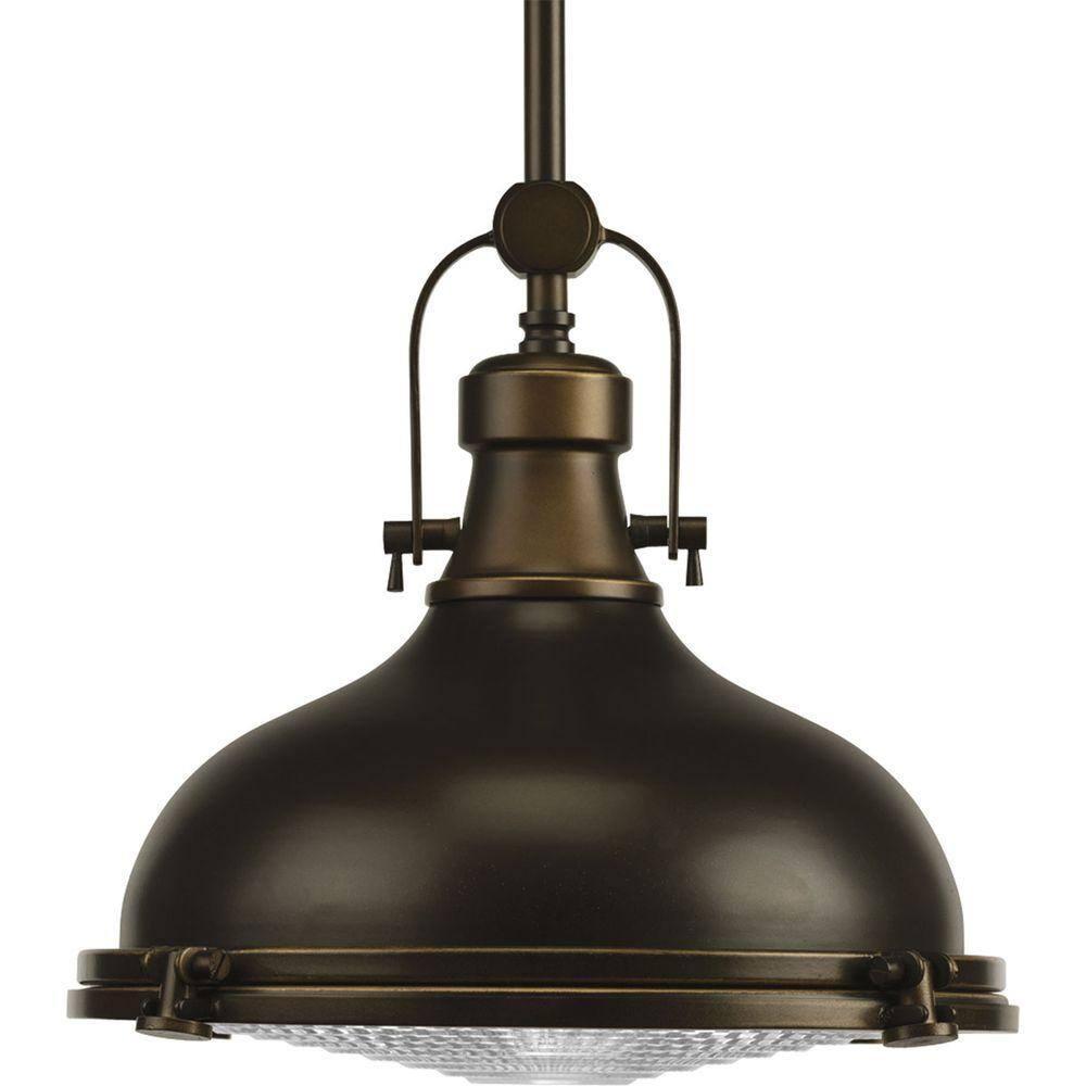 Progress Lighting, Fresnel, 1-Light Pendant, Oil Rubbed Bronze, Prismatic Glass Shade