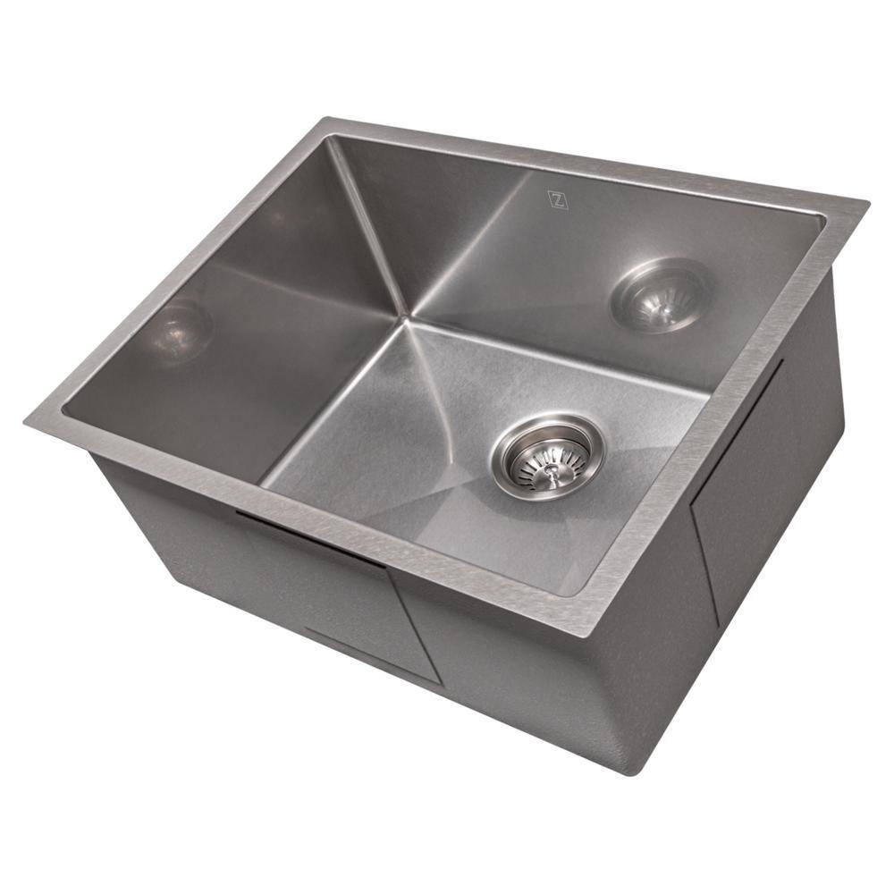 ZLINE 23 in. Meribel Undermount Single Bowl DuraSnow Stainless Steel Kitchen Sink W/ Bottom Grid (SRS-23S)