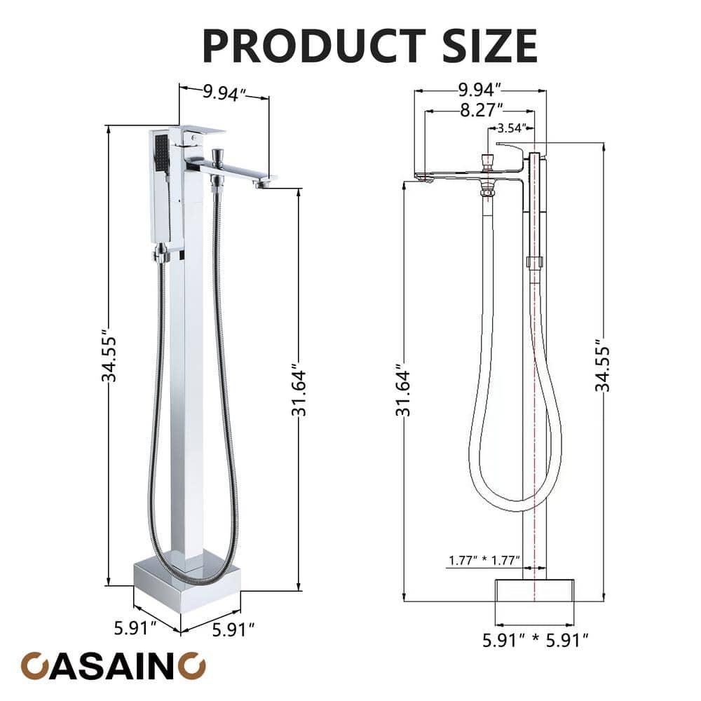 1-Handle Floor Mount Freestanding Tub Faucet with Handheld Shower in Chrome Plated