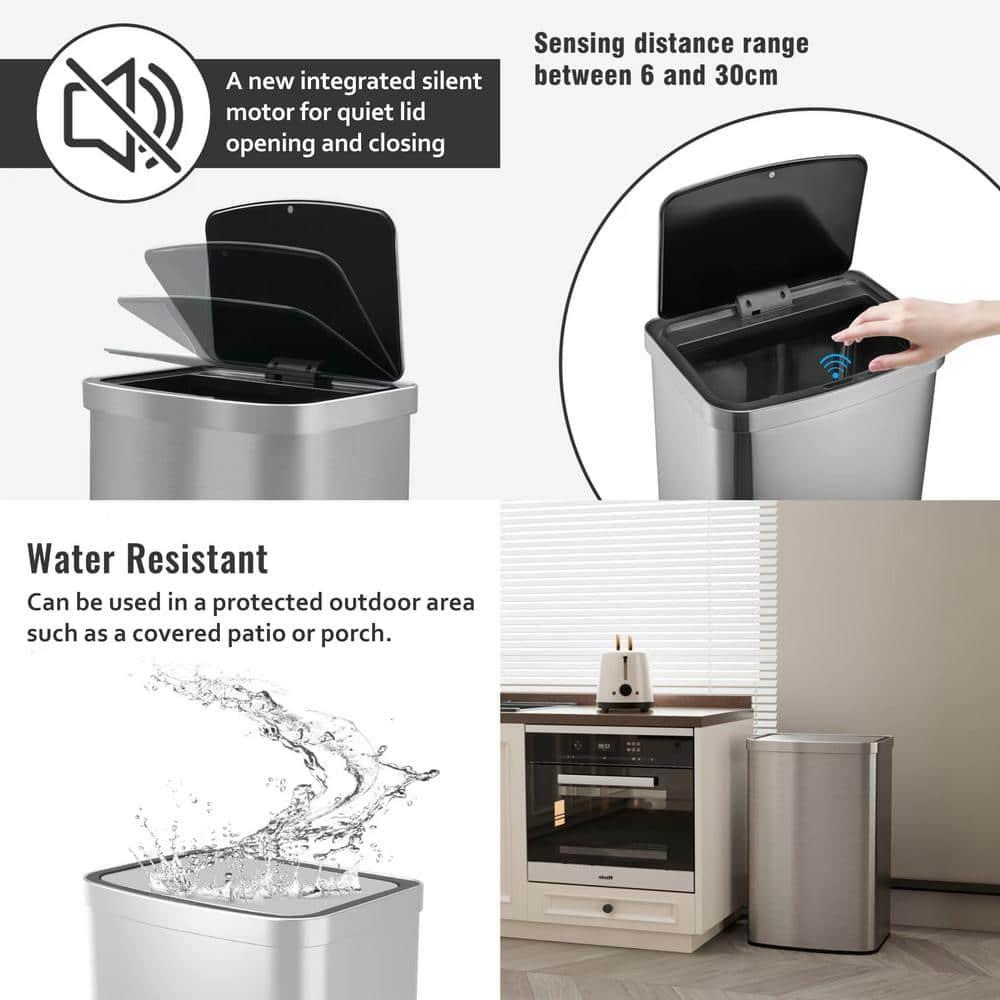 Innovaze 13 Gallon Stainless Steel Rectangular Motion Sensor Trash Can for Kitchen
