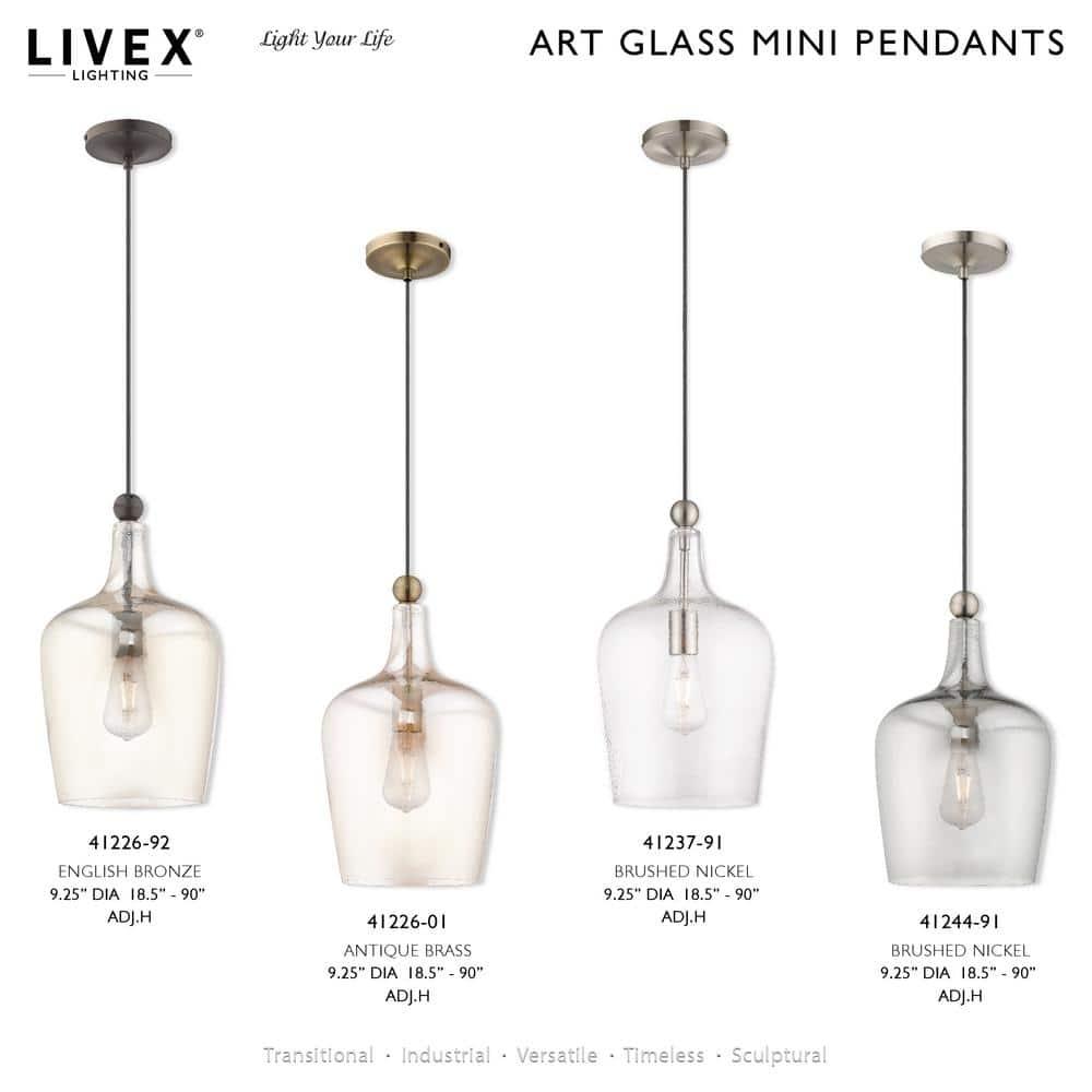 Livex Lighting Art Glass 1 - Light Pendant in  Antique Brass