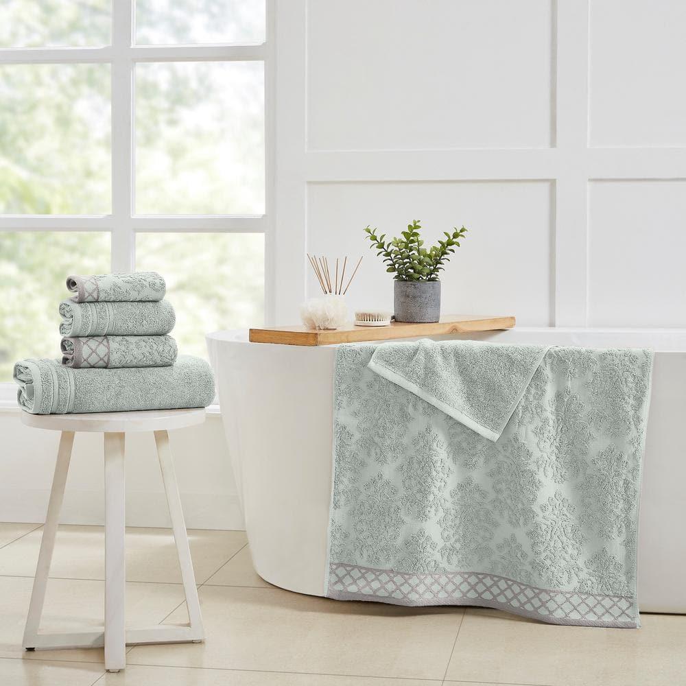 Modern Threads Modern Threads 6-Piece Damask Jacquard/Solid Ultra Soft 550GSM 100% Combed Cotton Towel Set with Embellished Borders