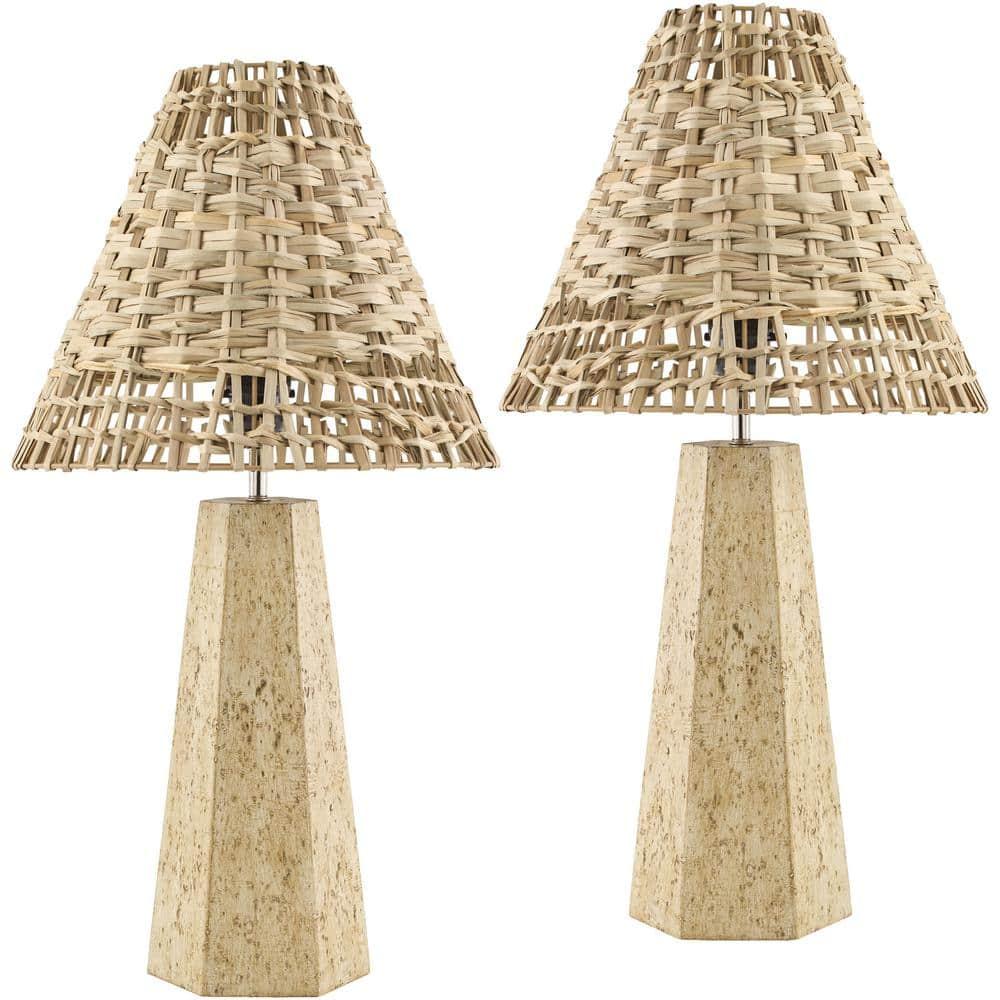 Livabliss Iskut Traditional Accent Table Lamp, 21-inch, Natural with Brown Shade (Set of 2)