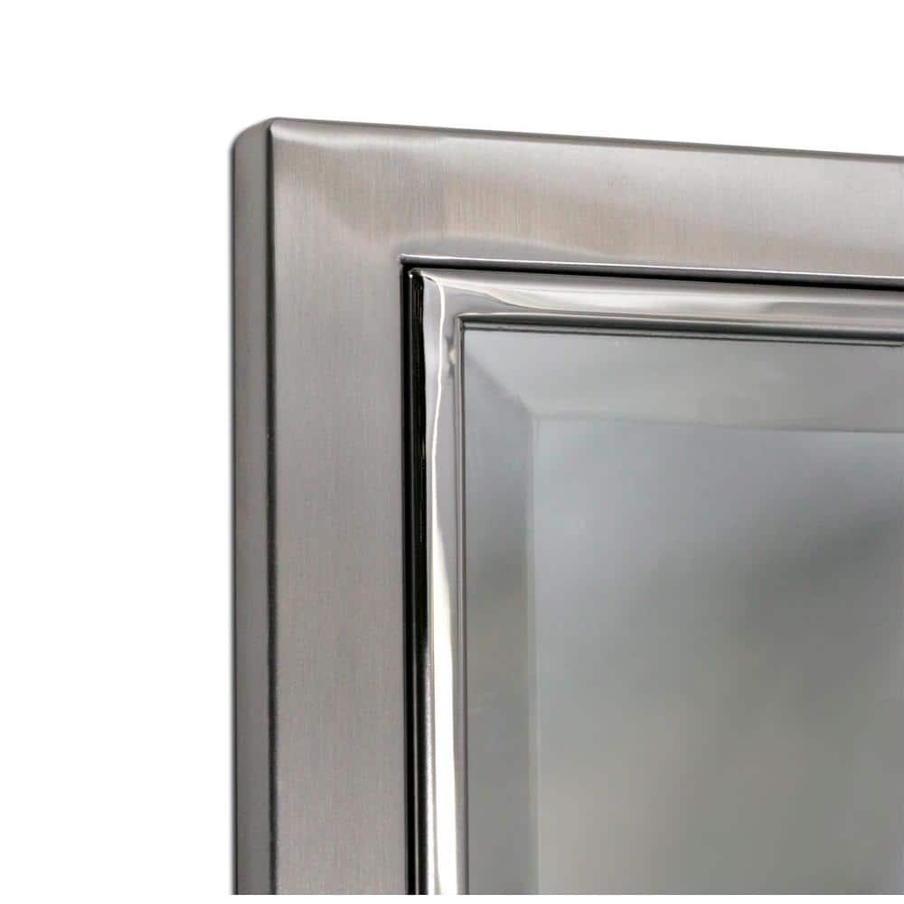 Head West Brushed Nickel and Chrome Metal Framed Vanity Mirror for Bathroom - Beveled-Edge Bedroom Mirror with Z-Bar Brackets for Vertical & Horizontal Placement - 24"x30"