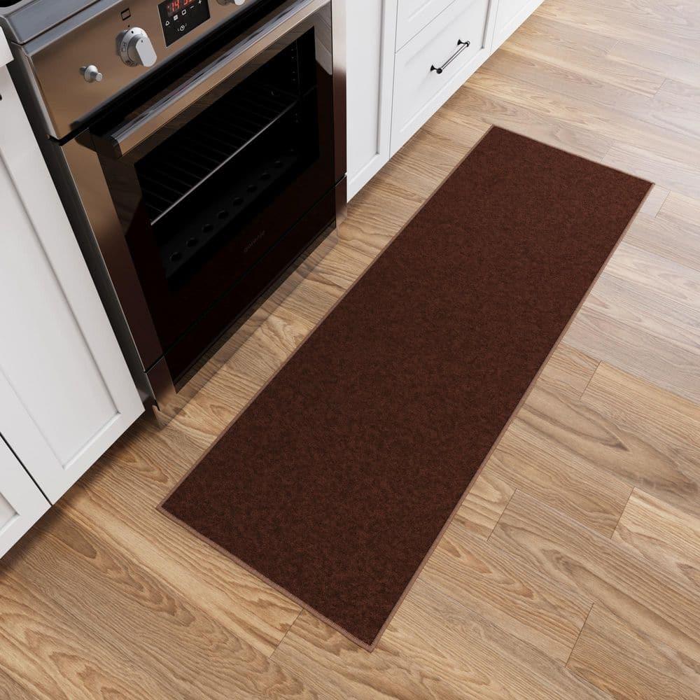 Ottomanson Non-Slip Hallway Runner Rug 2x6 Rubberback Solid Indoor Rug, 2'2" x 6', Brown