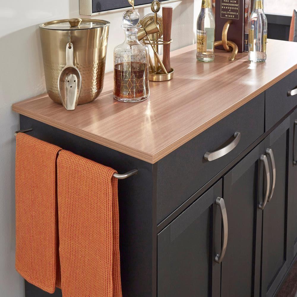 Homestyles Storage Plus Wood Kitchen Cart in Black