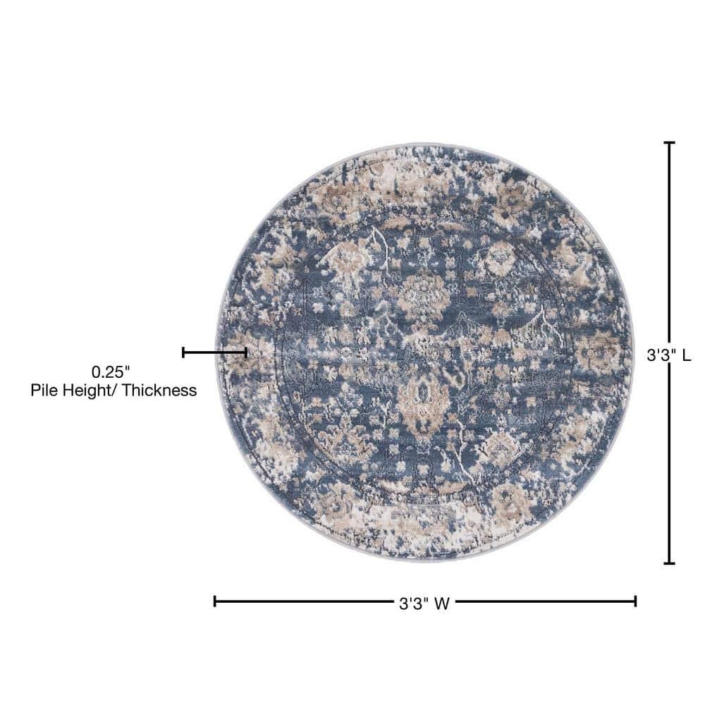 Unique Loom Portland Collection Area Rug - Central (3' 3" Round Blue/Beige)