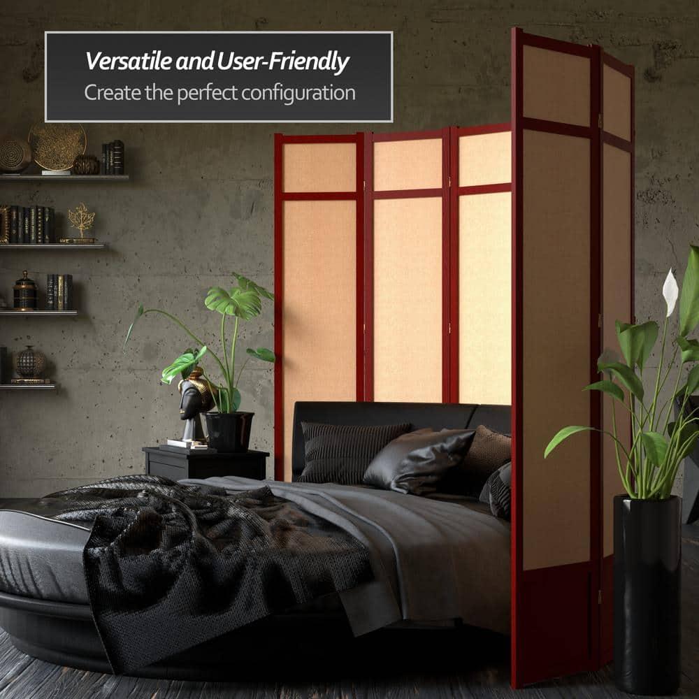 Oriental Furniture 7 Ft Tall Jute Shoji Screen, Rosewood color, 3 panel, jute, Transitional