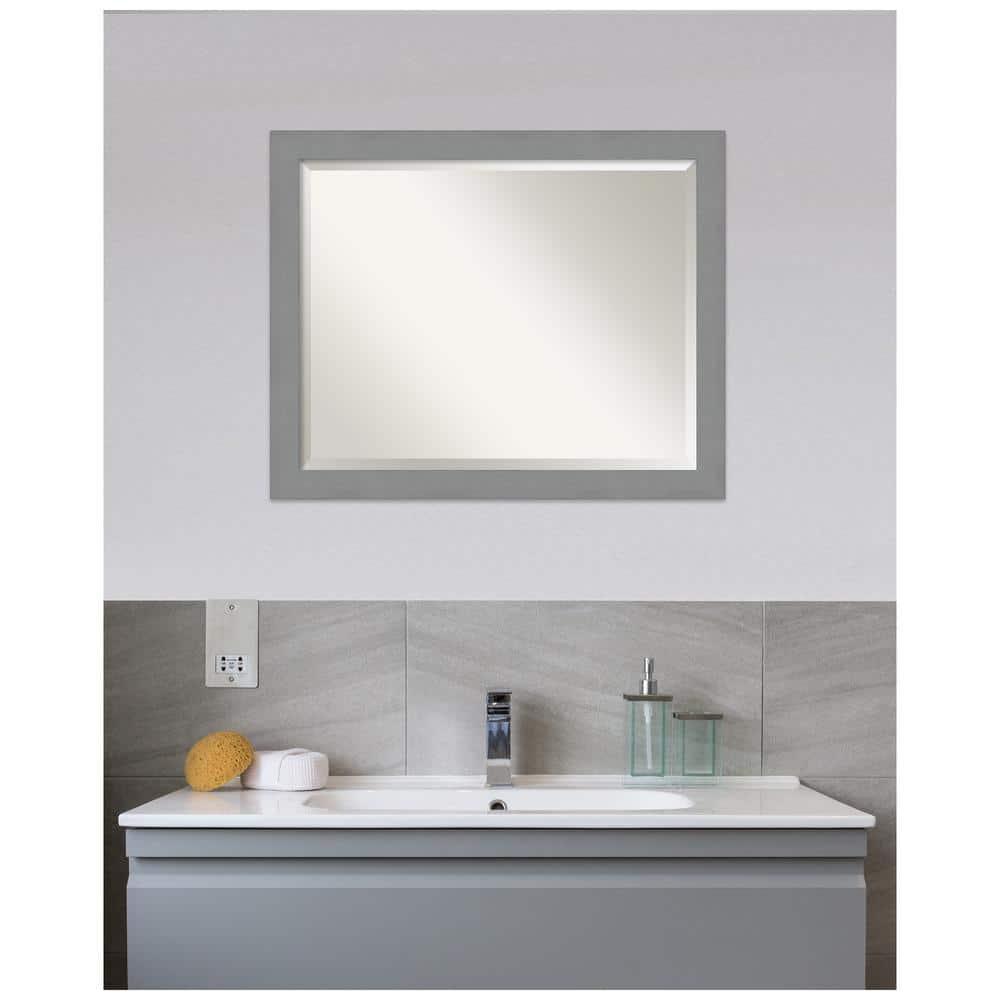 32" x 26" Brushed Nickel Framed Wall Mirror Silver - Amanti Art: Modern Beveled, No Assembly, Wall Mount