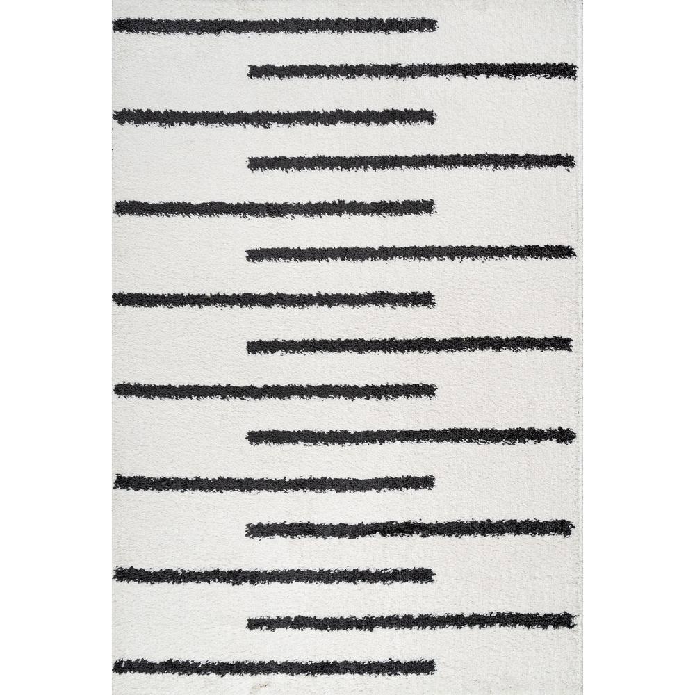 3'x5' Alaro Berber Stripe Shag Area Rug, White/Black - JONATHAN Y
