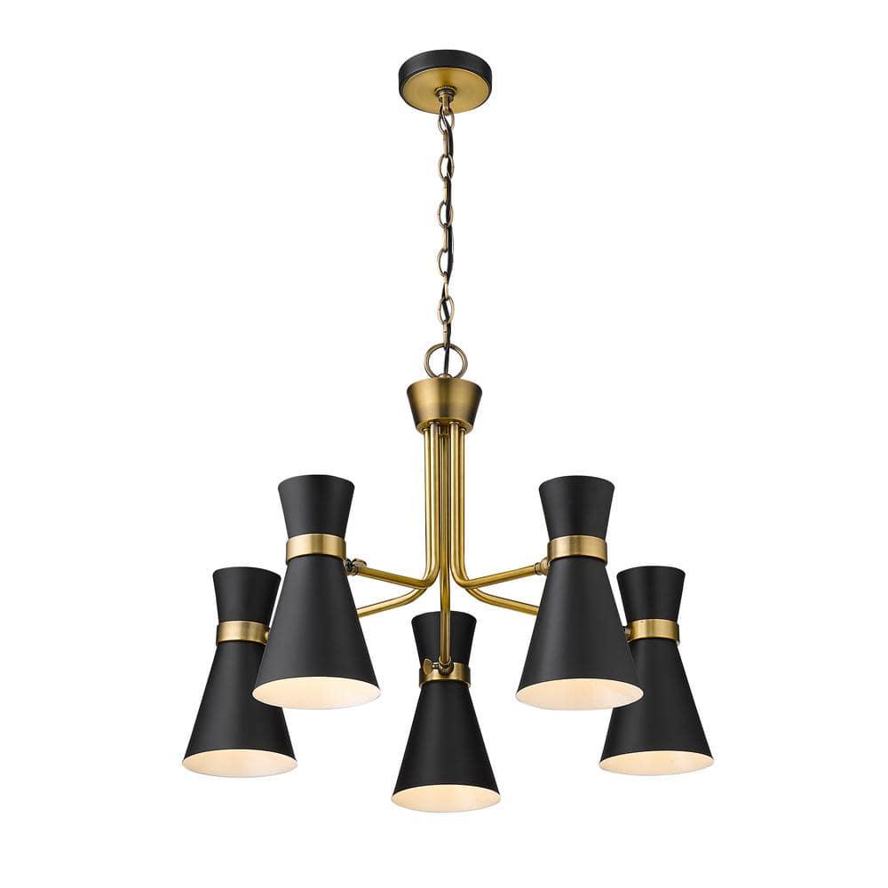 Z-Lite Soriano 5 - Light Chandelier in  Matte Black/Heritage Brass