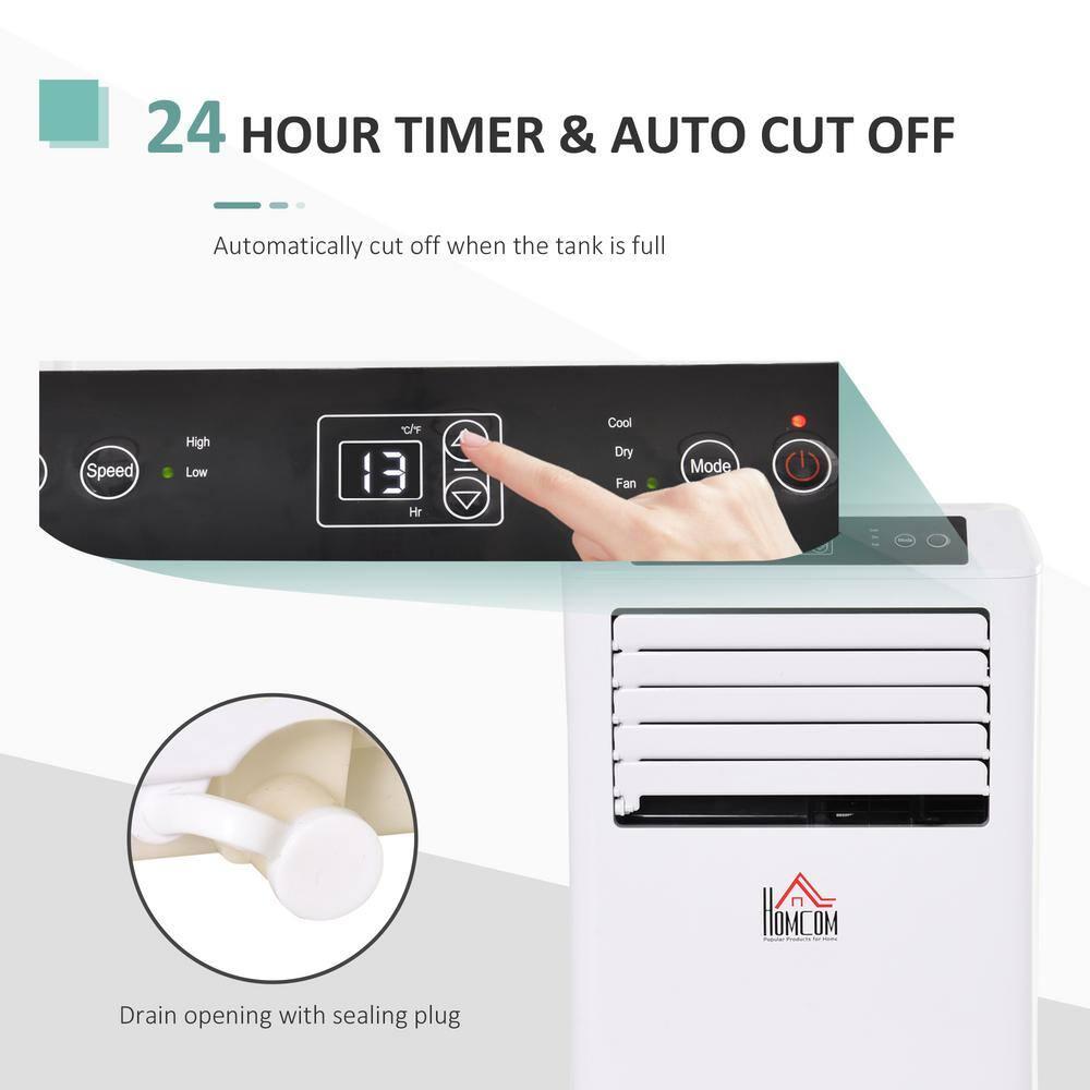 HOMCOM 10000 BTU Mobile Portable Air Conditioner with Cooling, Dehumidifier, Ventilating, Remote Control, 24-Hour Timer, Portable AC Unit for Bedroom, Living Room, Home Office, White