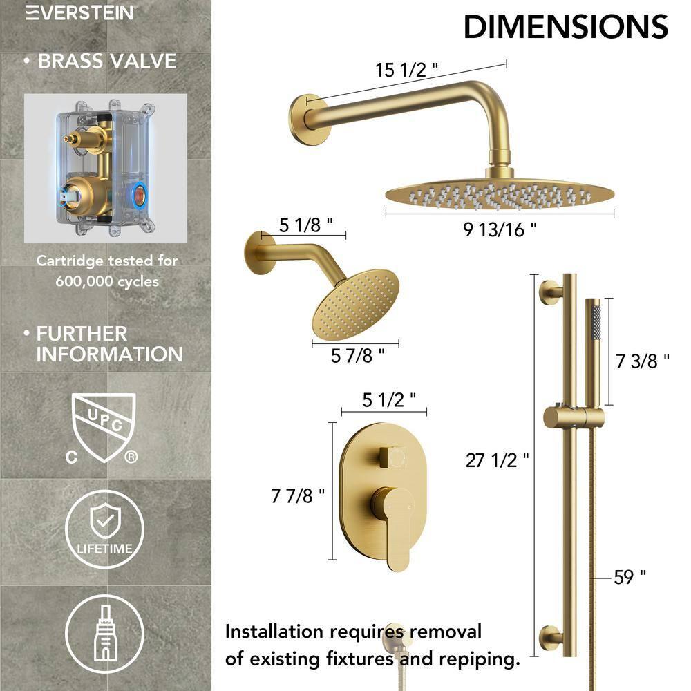 DualJetSpa 3-Function Round 10" & 6" Dual Shower Faucet System with Pressure Balancing Rough-In Valve