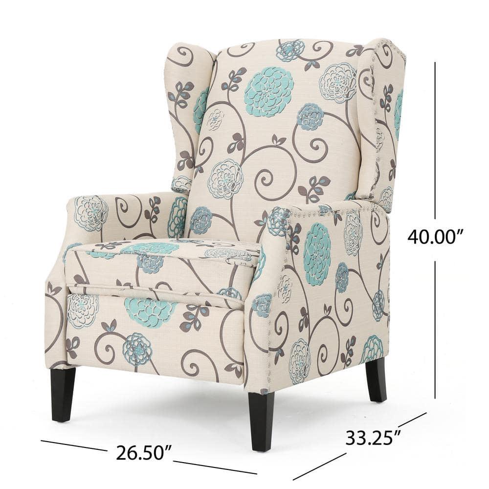 Noble House Allan Standard Fabric Wingback Pushback Recliner, Light Beige