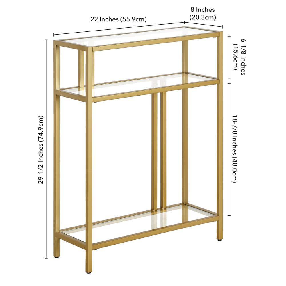 Evelyn&Zoe Cortland 22" Wide Rectangular Console Table with Glass Shelves, Brass