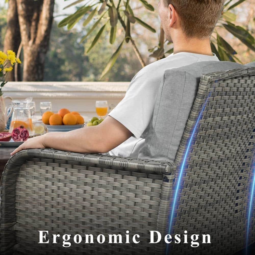 Denali Gray 4-Piece 4-Seat Wicker Modern Outdoor Patio Conversation Sofa Seating Set with Dark Gray Cushions