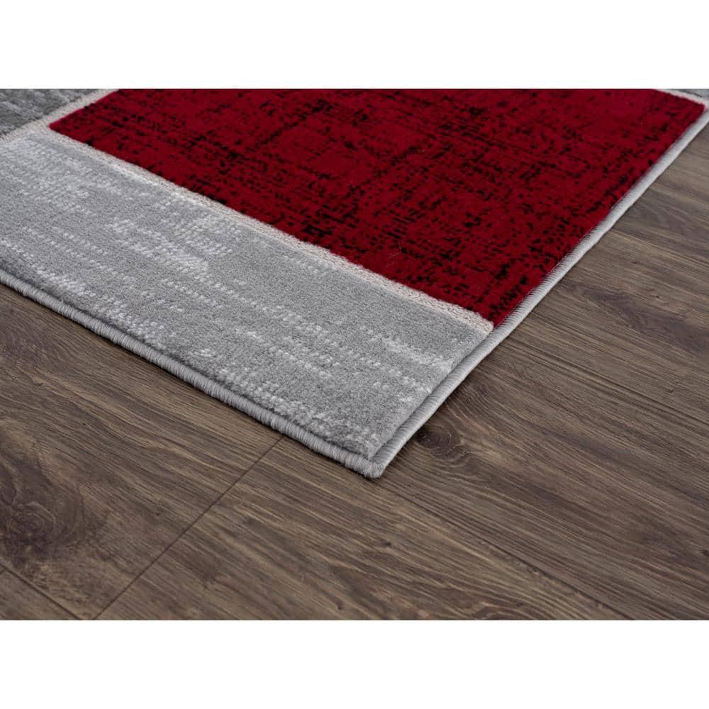 L'Baiet Verena Geometric Area Rug Red Grey 5' x 7' Medium Area Rugs Carpet for Living Room, Bedroom, Dining Table, Office, Hallway, Foyer | Neutral Colorful Modern Abstract Home Decor
