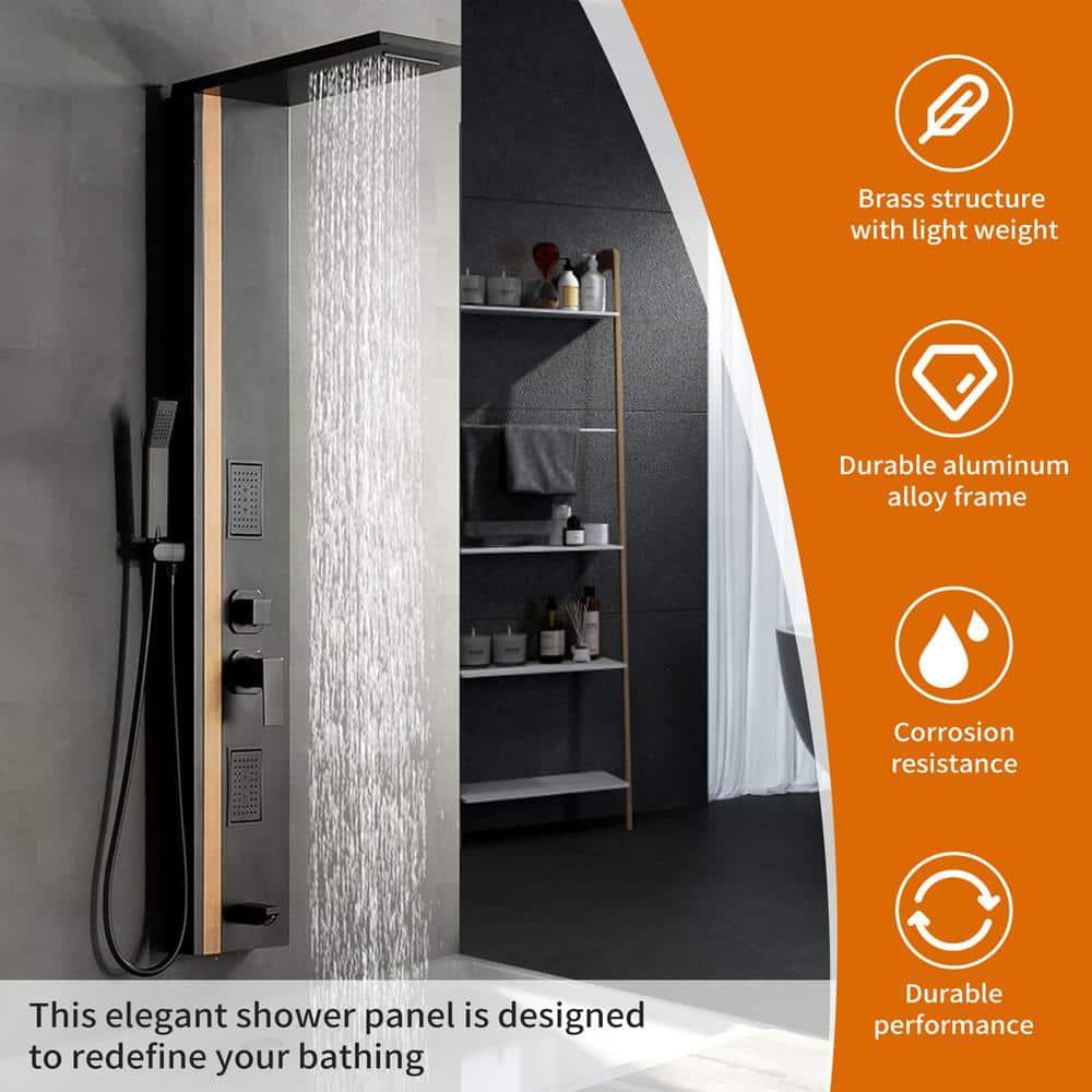 BWE 2-Jet Rainfall Shower Panel System with Rainfall Waterfall Shower Head and Shower Wand