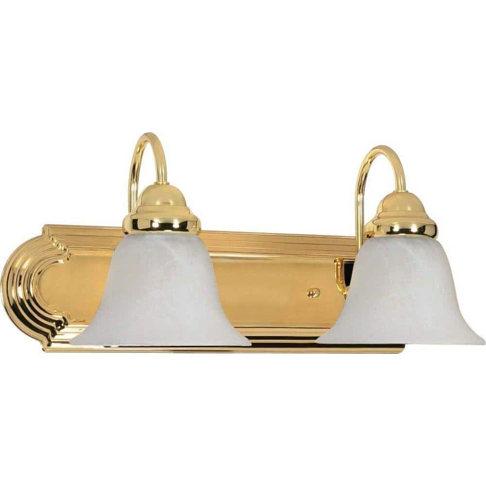 WIixle 60/328 Two Wall-Vanity Light Fixture, 2, Polished Brass/Alabaster Glass