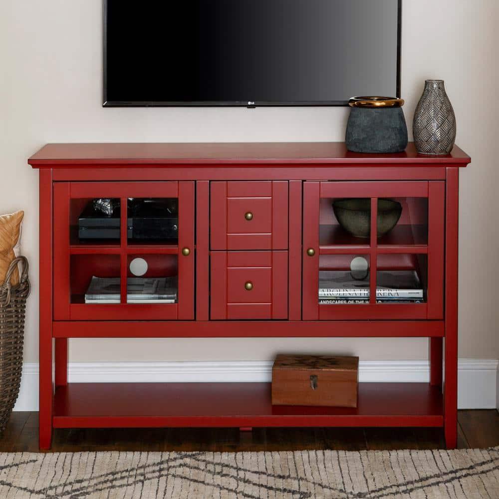 Walker Edison Highboy Transitional Wood TV Stand for TVs up to 55" - Antique Red