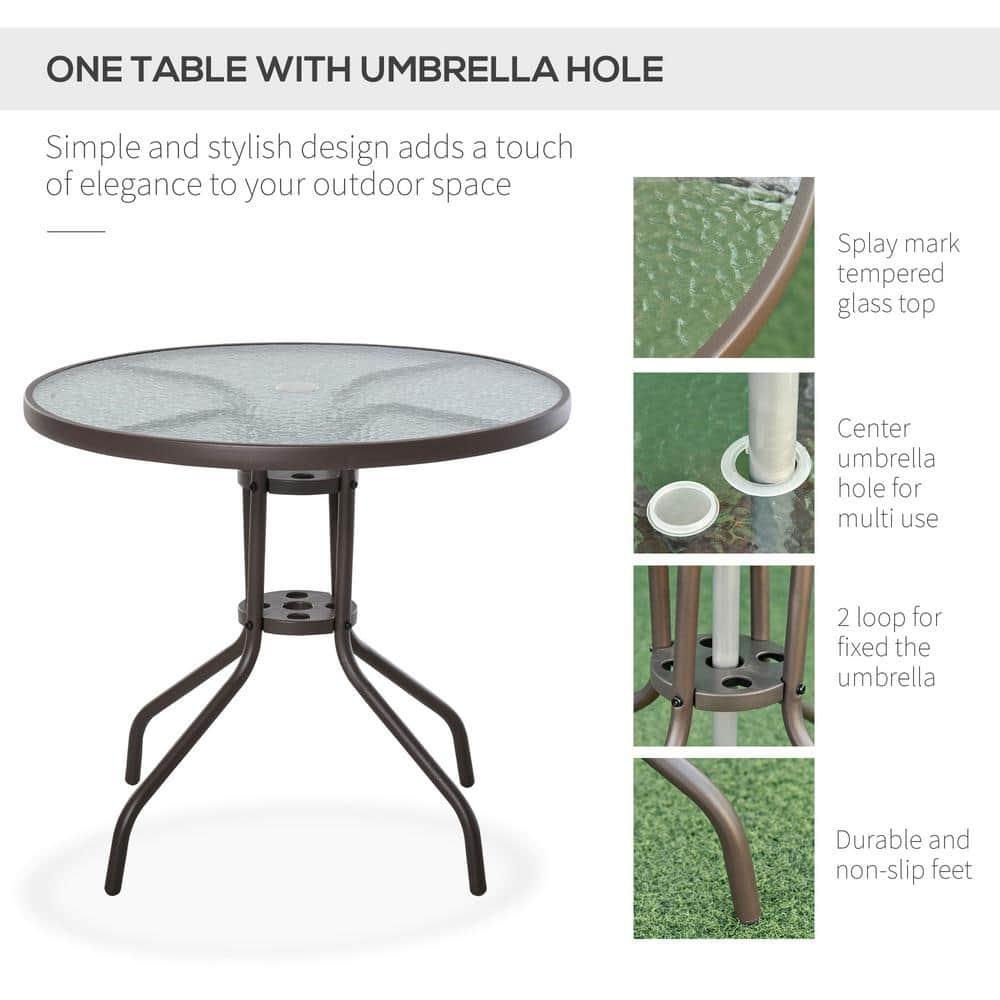 Outsunny 6 Piece Patio Dining Set for 4 with Umbrella, 4 Folding Dining Chairs & Round Glass Table for Garden, Backyard, and Poolside, Beige