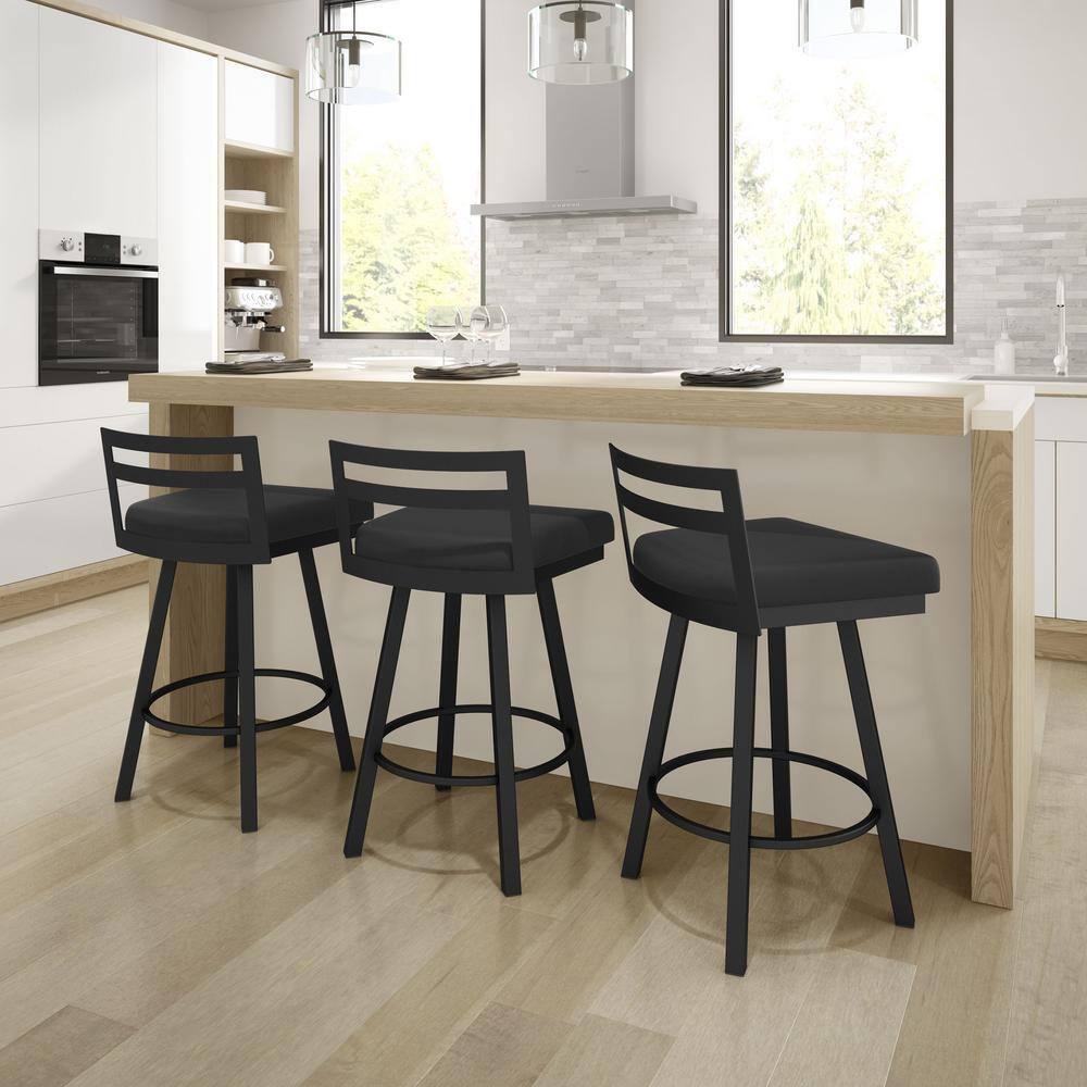Amisco Derek 30 In. Swivel Bar Stool - Black Faux Leather / Black Metal
