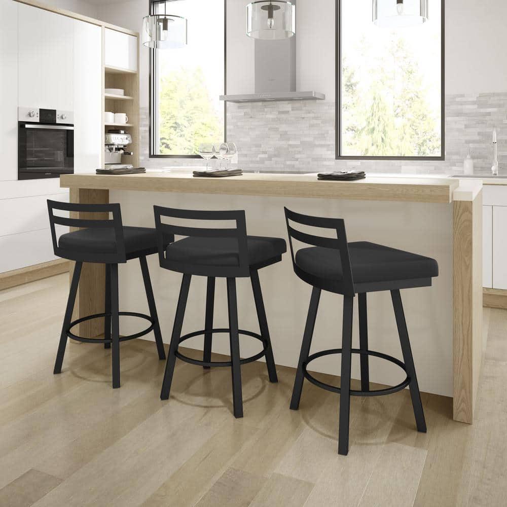 Amisco Derek 30 In. Swivel Bar Stool - Black Faux Leather / Black Metal