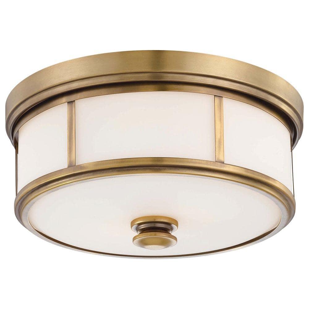 Minka Lavery Modern Ceiling Light Flush Mount Fixture 13 1/2" Liberty Gold Etched Opal Glass Shade for Bedroom Kitchen Living Room