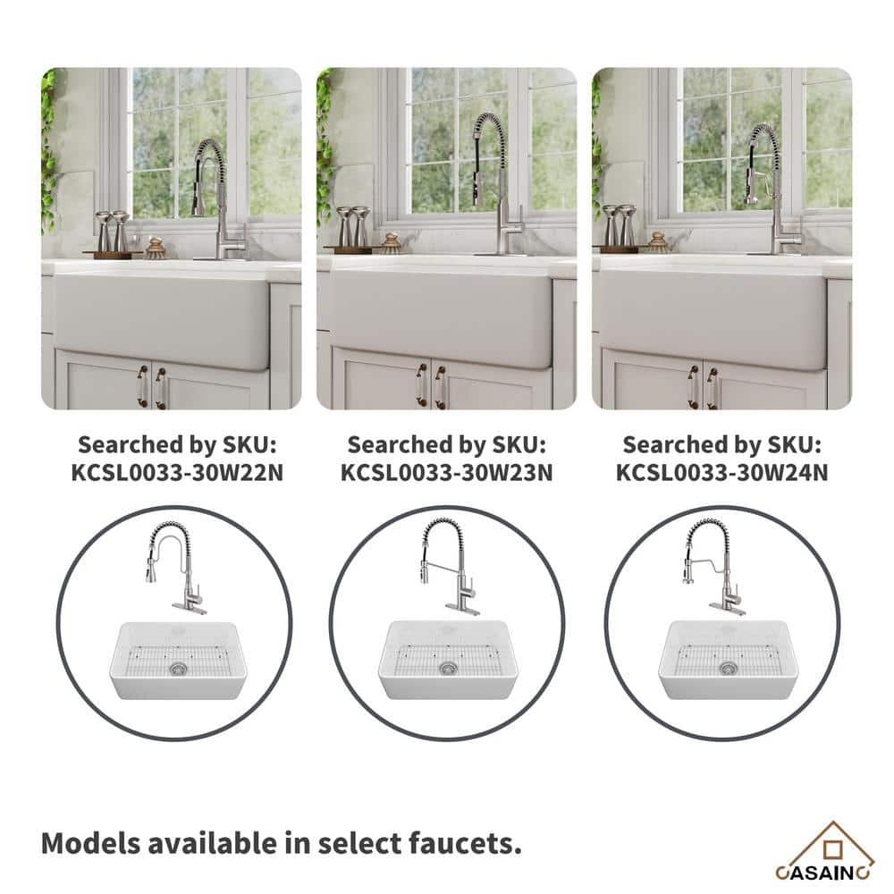 CASAINC Single Bowl White Fireclay Farmhouse Kitchen Sink With Faucet Included