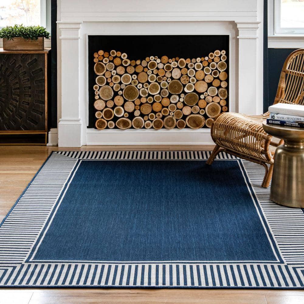 nuLOOM 4' x 6' Outdoor Area Rug, Stain Resistant, Weather Resistant, High Traffic, Patio, Balcony, Outside, Living Room, Dining Room, Asha Navy