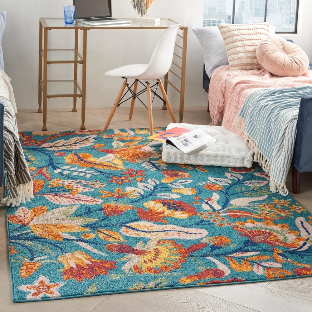 Nourison Allur Botanical Indoor Area Rug Turquoise Multicolor 5'3" x 7'3"
