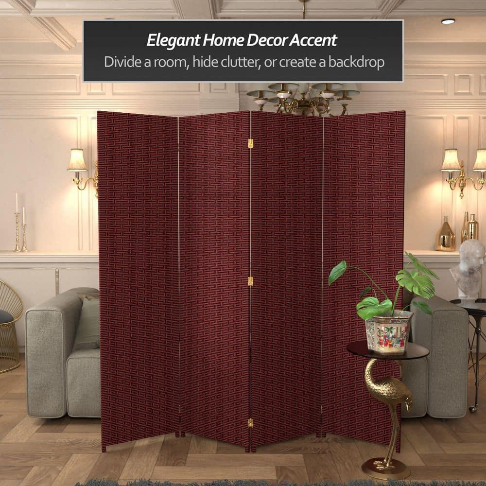 Oriental Furniture 6 ft. Tall Woven Fiber Room Divider - 4 Panel - Red/Black