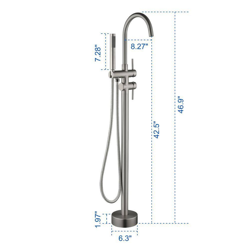 Double Handle Floor Mounted Freestanding Tub Filler With Handshower
