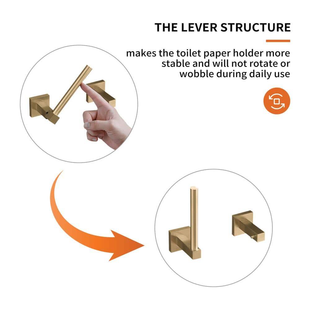 BWE Wall Mounted Toilet Paper Holder Double Post Pivoting Square Tissue Holders Roll Hangers Stand