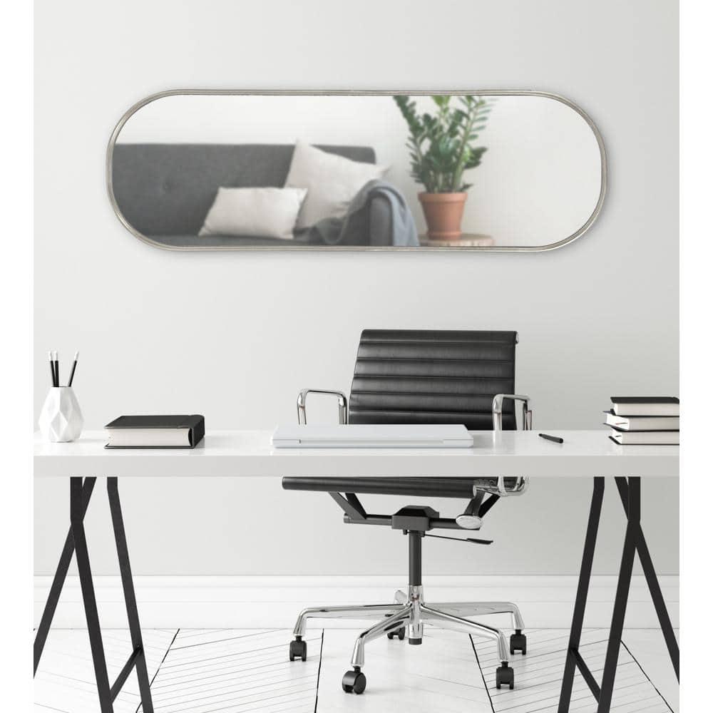 Kate and Laurel Caskill Modern Capsule Panel Mirror, 16 x 48, Silver, Decorative Oval Full Length Accent Mirror for Wall