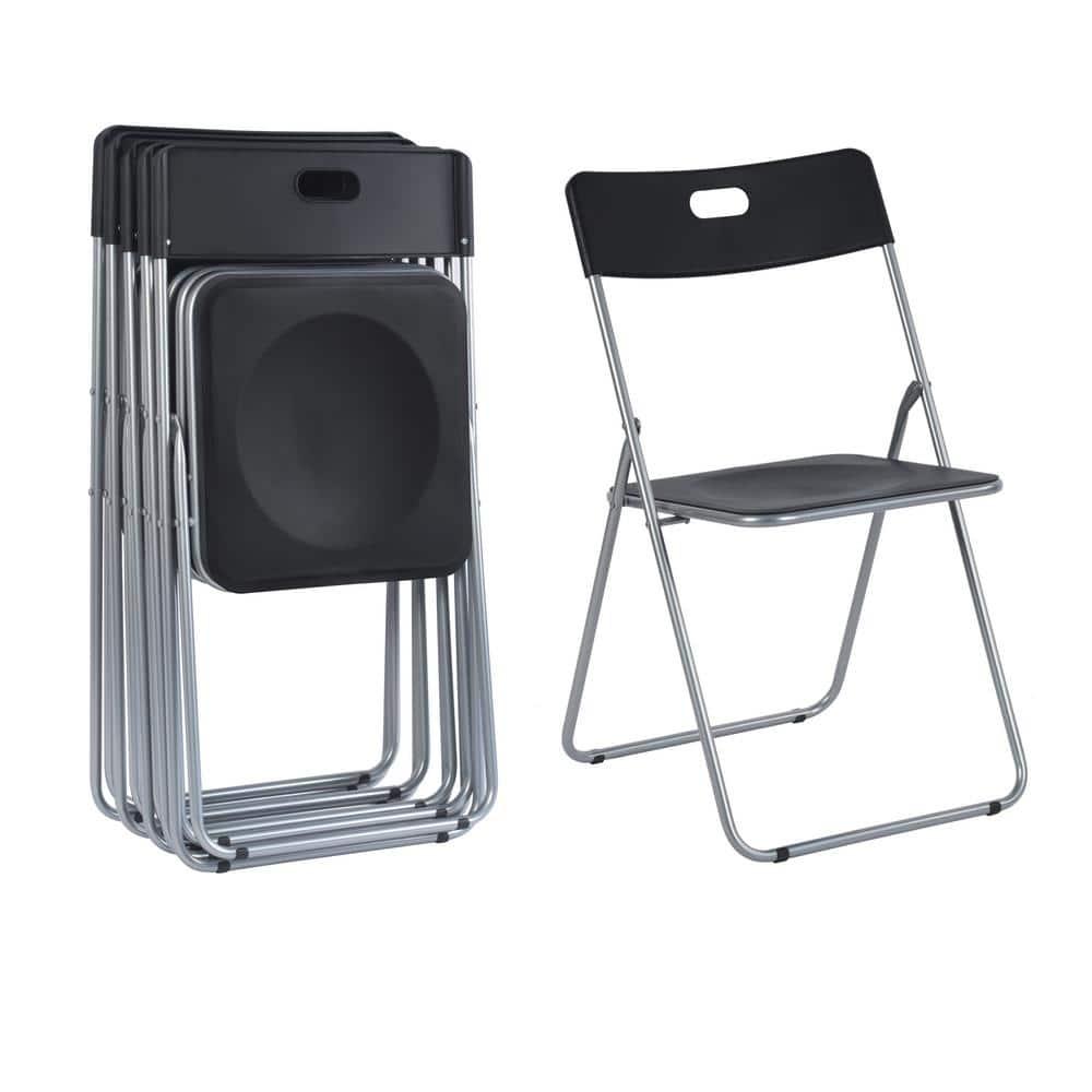 Homylin Steel Frame Folding Chairs Pack of 6, Saving-Space Plastic Seat and Steel Frame for Home Office Waiting Indoor Room Commercial Party Outdoor Events, Black