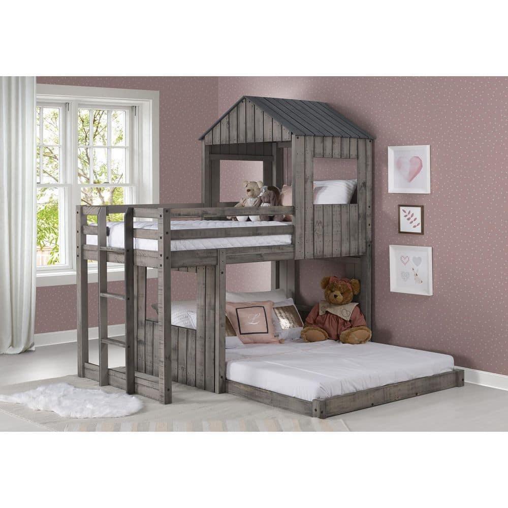 DONCO Twin over Full Campsite Loft BUNKBED Rustic Dirty Grey
