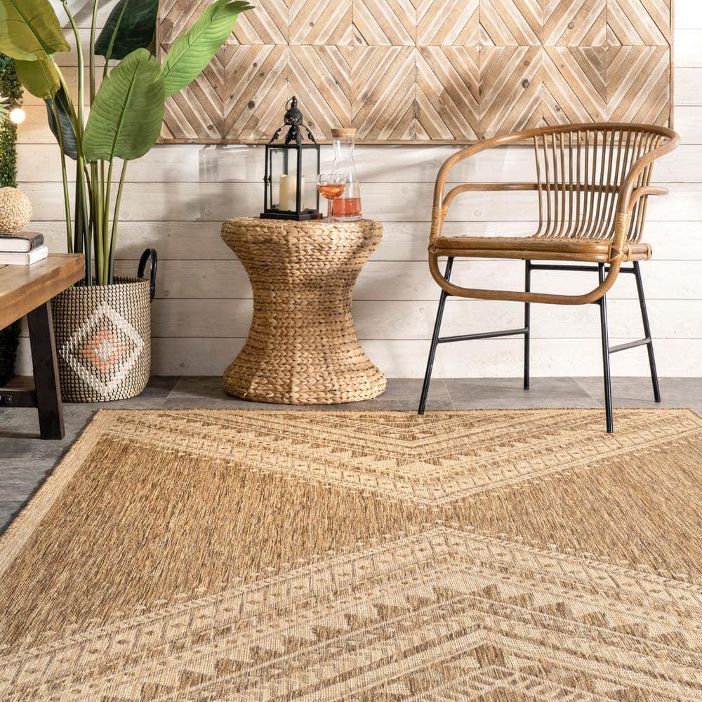 Steelside™ Zac Geometric Indoor/Outdoor Area Rug for Living Room Patio Deck Front Porch Kitchen, Brown/Ivory