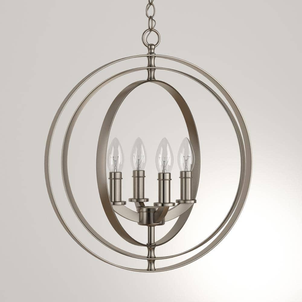 Progress Lighting Equinox 4-Light Foyer Pendant, Steel, Burnished Silver, No Shade