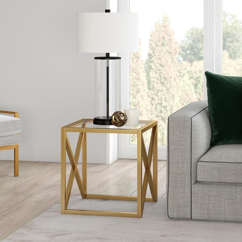 Evelyn&Zoe Calix 20" Wide Square Side Table, Brass