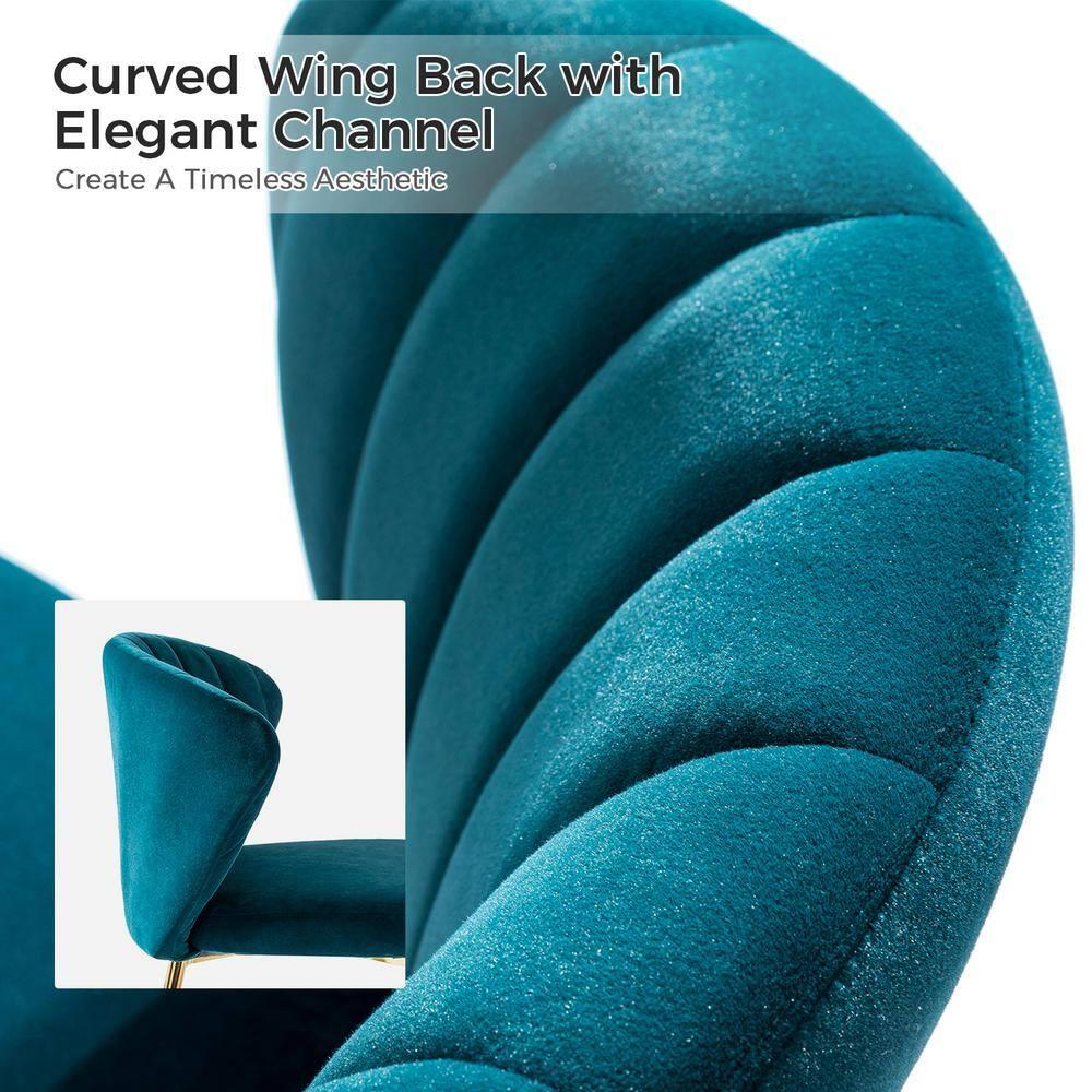Modern Velvet Accent Chair Upholstered Small Vanity Chair Bedroom Living Room Teal