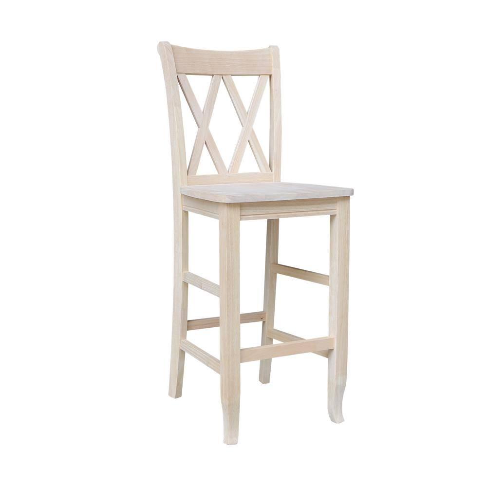 International Concepts 30" Double X Back Counter Height Barstool Unfinished: Solid Wood, Armless