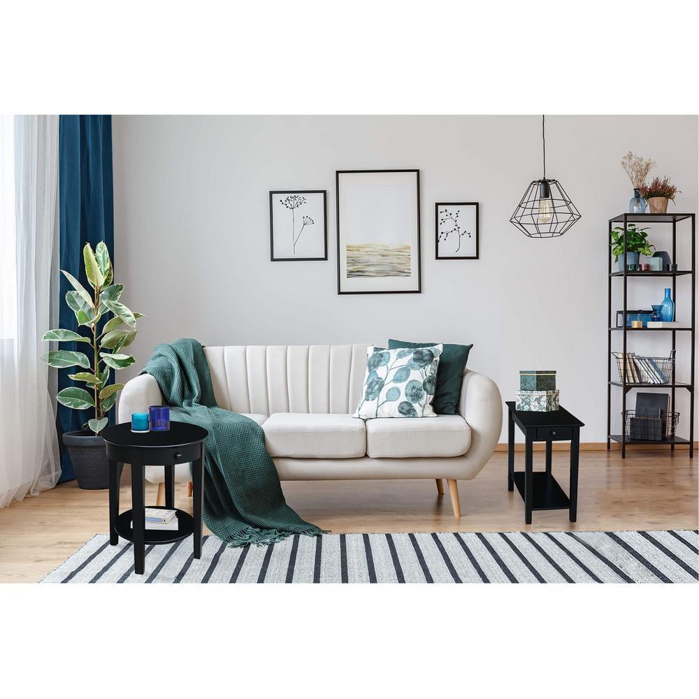 International Concepts Narrow End Table Black: Sleek Design with Drawer & Fixed Shelf for Living Room