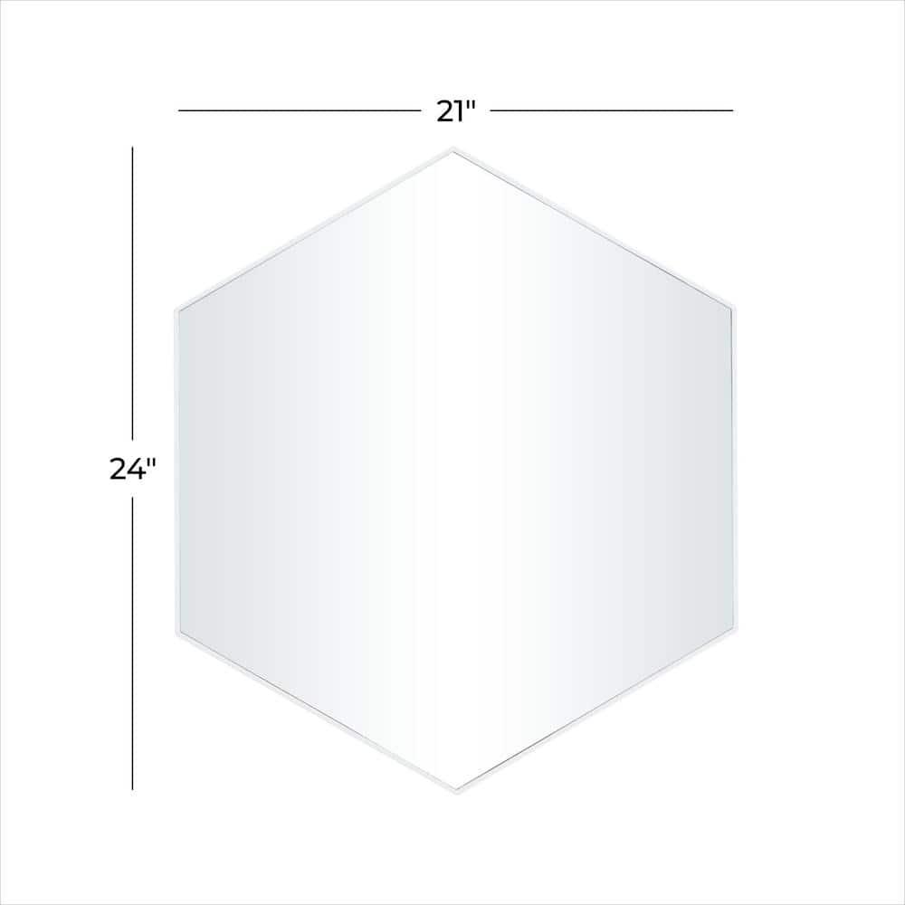 21 in. x 24 in. Hexagon Geometric Framed White Wall Mirror with Thin Minimalistic Frame